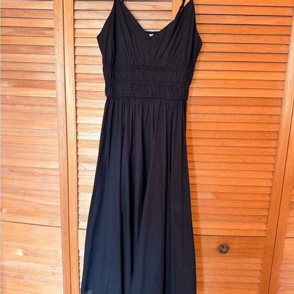 Black Smocked Midi Dress with Spaghetti Straps - Picture 4 of 7